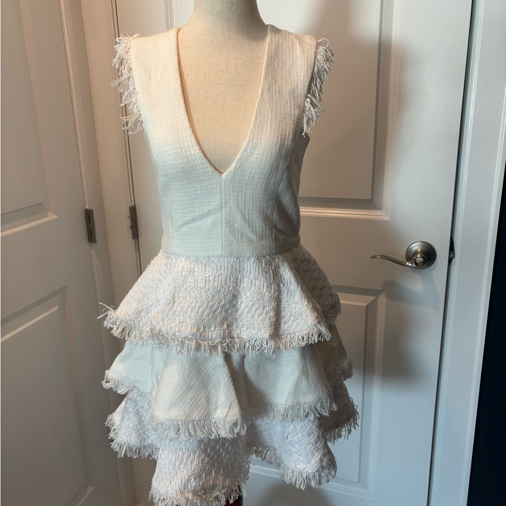 Alexis Ivory Textured Fringe Dress
